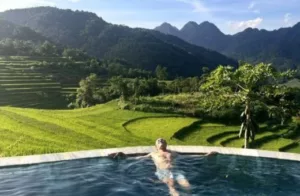voyage de noces de luxe vue Vietnam rizières piscine
