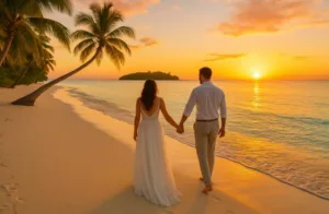 Couple plage voyage de noces de rêve